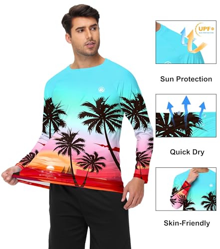 Image of AOBUTE Mens Long Sleeve Swim Shirt Quick Dry Sun Protection Rash Guard