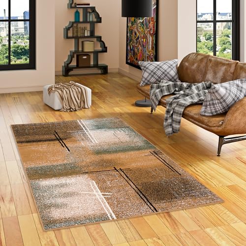 Designer Teppich Modern Wohnzimmer Schlafzimmer Esszimmer Kurzflor Brilliant Beige Grün Verlauf