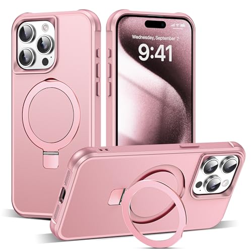 SKYLMW Compatible with iPhone 15 Pro Case with Invisible Magnetic O-Ring Stand Military-Grade Case...
