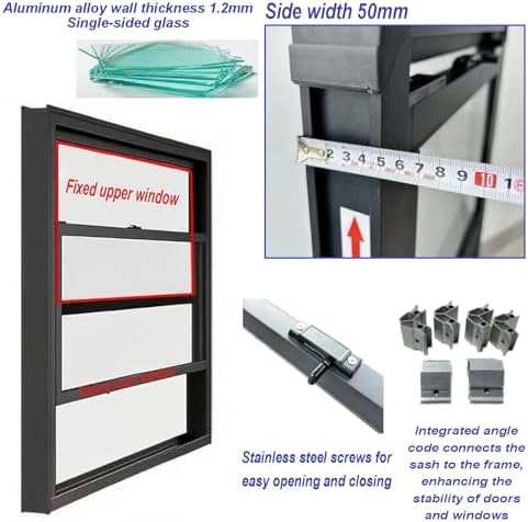 Up & Down Aluminum Vertical Sliding Window - Ventilation Replacement for Restaurants, Mobile Homes, Basements & Sheds - Durable Gray Frame for Improved Airflow