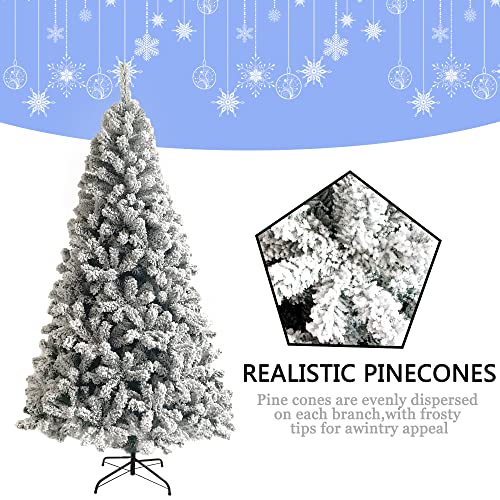 7Ft Premium Artificial Snow Flocked Christmas Tree, Holiday Christmas Pine Tree For Home, Office, Party Decoration, White Christmas Tree With 1300 Branch Tips And Metal Stand #TOP7