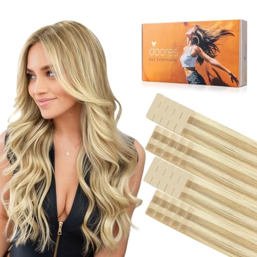 Image of DOORES Invisible Tape in Hair Extensions Human Hair, 22 inch #16 /22