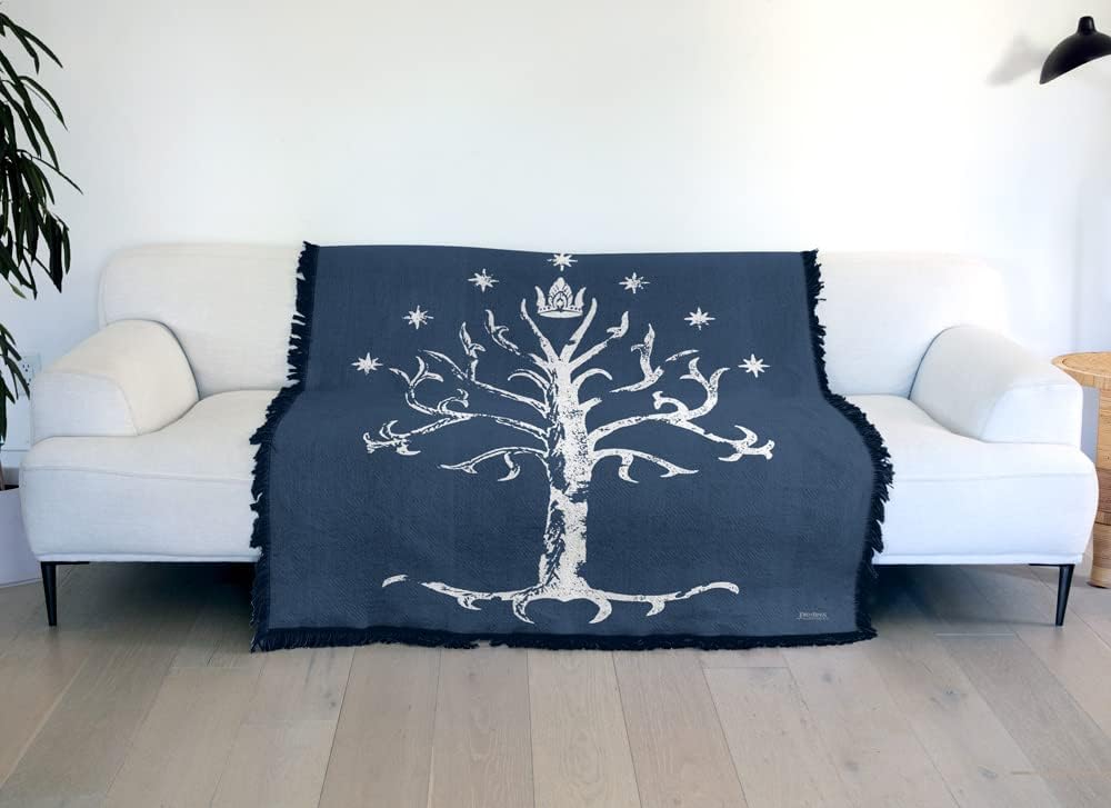 LOGOVISION The Lord of The Rings Blanket, 50"x60" Tree of Gondor Woven Tapestry Cotton Blend Fringed Throw Blanket