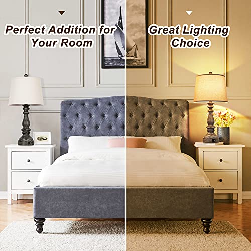 Set Of 2 Touch Control 3-Way Dimmable Table Lamps, Farmhouse Rustic Bedside Nightstand Lamp With 2 Usb Ports Cream Fabric Shade, Brown Desk Lamp For Reading Living Room Bedroom Led Bulbs Included #TOP1