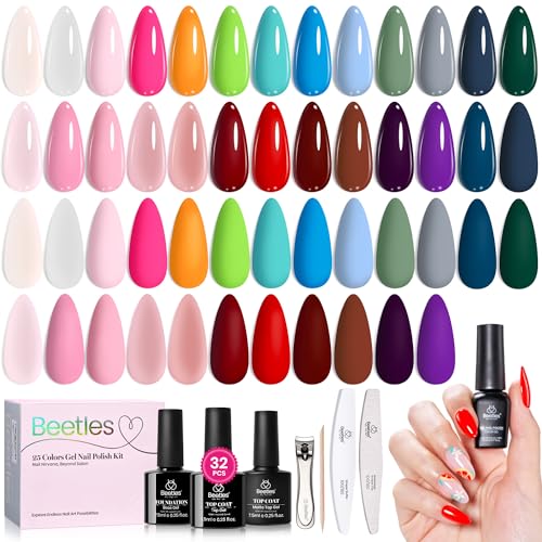 Beetles Gel Nail Polish Set - Fourfold Grace Collection, 25 Colors Baby Blue Biush Pink Gel Polish Set Summer Colors with Base Top Coat Soak off UV Gel DIY Nail Art Manicure Gift for Women