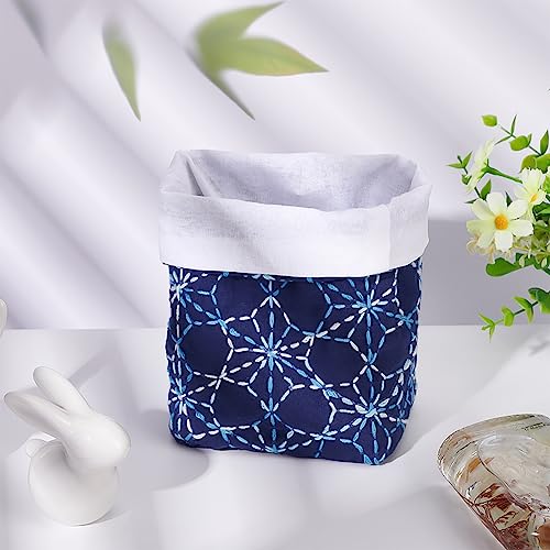 Image of FREEBLOSS 4 Set DIY Sashiko Kit Mini Storage Basket Dark Blue Storage Basket Bins Baskets for Organizing Crafts for Adults Home Handcraft