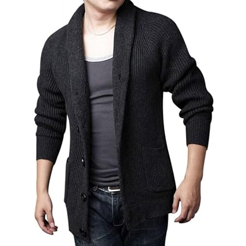 JMKEY Suéter Masculino Cardigan Xaile Collar Slim Fit Cabo de Malha Botão Up Jaqueta de Malha Merino