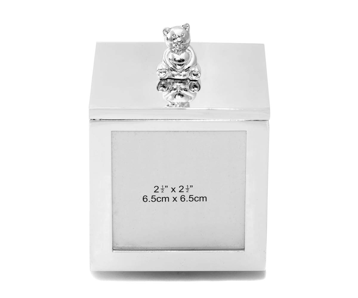 Design Fotobox mit Musikspieluhr silber glänzend sich drehende Erinnerungsbox mit Spieluhr Melodie Funkel, funkel, kleiner Stern (Gravur bis 30 Zeichen)
