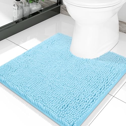 Smiry Luxury Chenille Toilet Rugs U-Shaped 20x20, Soft Absorbent Non-Slip Contour Bathroom Rugs for Toilet, Machine Washable Contoured Bath Mats, Sky Blue