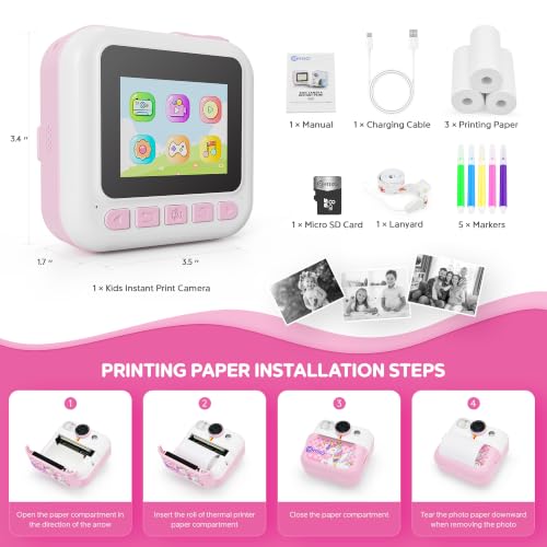 Image of Contixo Kids Camera Instant Print, Birthday Gifts for Girls and Boys, Pink | 1080P Video | 16X Zoom | 32GB Storage | Age 3 Years Up | Portable Travel Toy