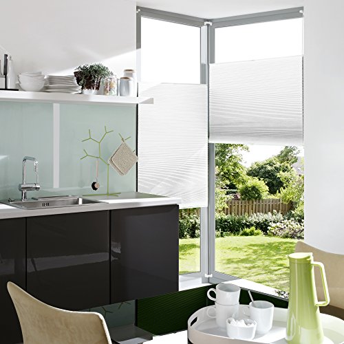 Liedeco® Thermo Plissee verspannt mit Klemmträger / 60 x 130 cm weiß (Breite x Höhe) / verdunkelnd Blickdicht energiesparend/leichte Montage ohne Bohren/Thermo-Klemmfix-Plissee verspannt