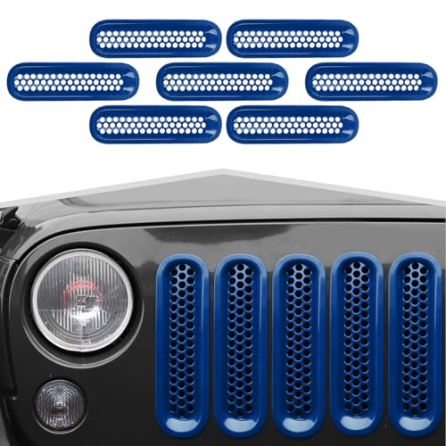 Image of For JK JKU Front Grille Inserts Blue Grill Mesh Clip-on Trim Covers fit for Jeep Wrangler JK & JKU 2007-2017 Exterior Accessories