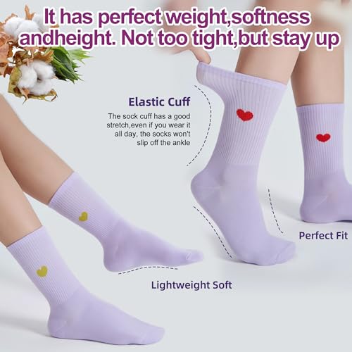 Image of inhees Women's Cotton Crew Socks - 6Pairs Above Ankle Fun Cute Heart Bootie Dress Socks - Gifts for Mother /Her