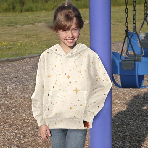 KLL Beige Sparkling Glitter Toddlers and Girls' Sweatshirt Casual Pullover Hoodie with Kangaroo Pocket4