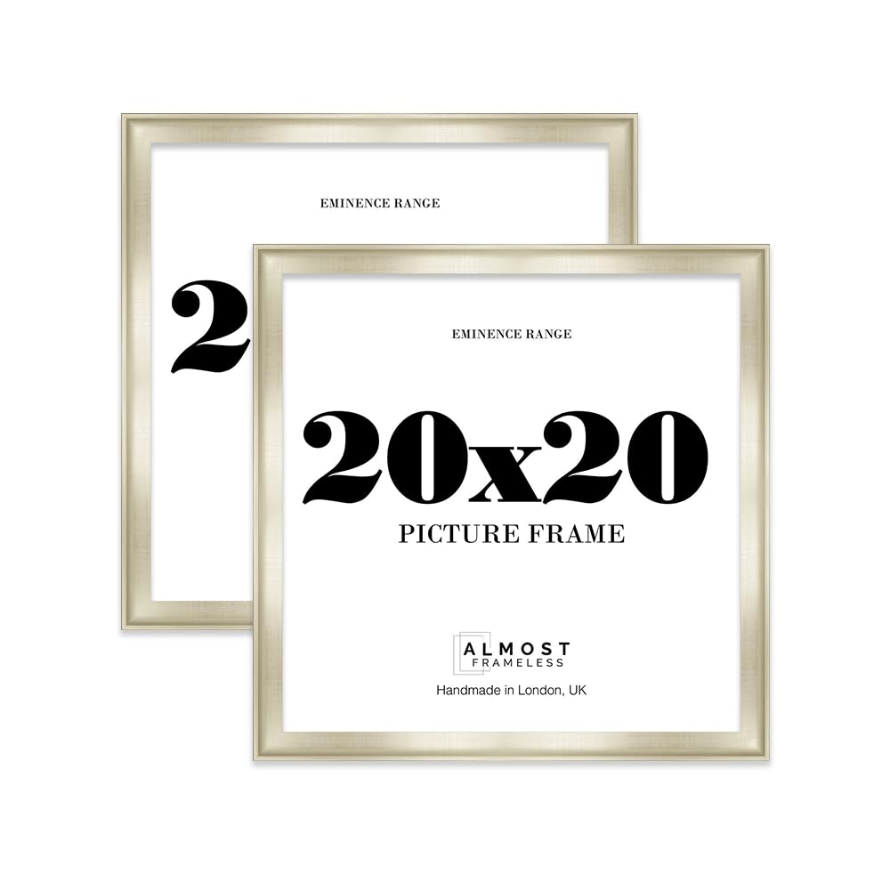 20x20 Silver Picture Frame - Rustic Wood Industrial Effect Photo Frame for Wall Display, Ideal for Posters, Prints & Home Décor, Wall Hooks, 32mm Edge - 2 Pack