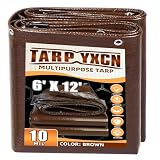Brown Tarp 6x12 Feet, 10 Mil Thick Waterproof Poly Tarps