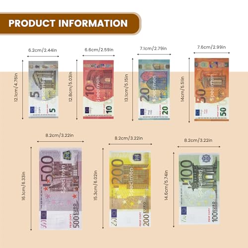 280 Blätter Spielgeld Euro Scheine，Falschgeld 7 Stückelungen (5/10/20/50/100/200/500) ，Fake Geld mit Portemonnaie，Für Lern-, Rollenspiel- und Spielzwecke