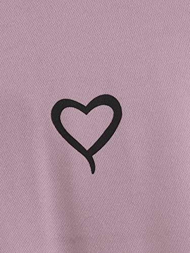 Milumia Girl's Cute Heart Print Pocket Front Hoodie Drop Shoulder Long Sleeve Casual Pullovers Sweatshirts Top Dusty Purple 10-11 Years #TOP5