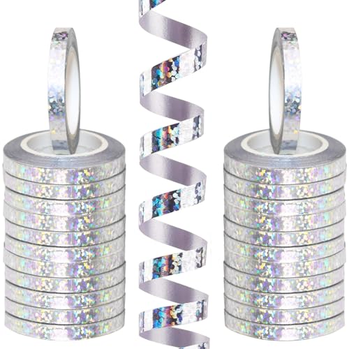 Waziwe 240 m de long, 24 serpentins scintillants argentés, décoration de mariage, anniversaire et Nouvel An, ruban cadeau, ruban de ballon (argenté)