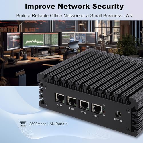 Image of Mini PC Router Firewall Intel N100 up to 3.4GHz, K100L4 8G DDR5 RAM 64G SSD Micro Firewall Appliance Computer Router with 4x2.5GbE I226-V LAN, Support AES-NI