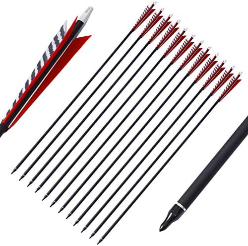 FlyArchery 30 Inch Target Carbon Arrows, Archery Hunting Arrow Shield Turkey Feather Fletched Removable Field Points for Recurve Bow Practice(12 Pack)