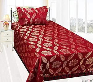 LE HAVRE Vancouver Range of Polycotton & Silk Single Bed Bedsheet with 2 Pillow Covers, Maroon