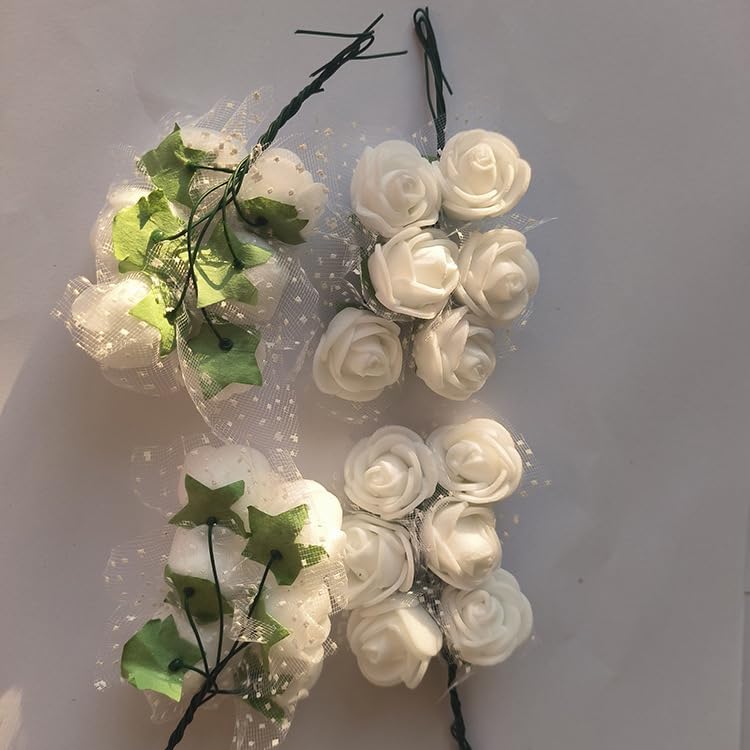144pcs Mini Artificial Rose Flower Heads and Soft Stem,25mm PE Tiny Rose add Gauze for DIY Wedding Make Bridal Hair Clips,Cake Top,Wrist Corsage Boutonniere,Wreath Bracelet Flower (White) - Image 6