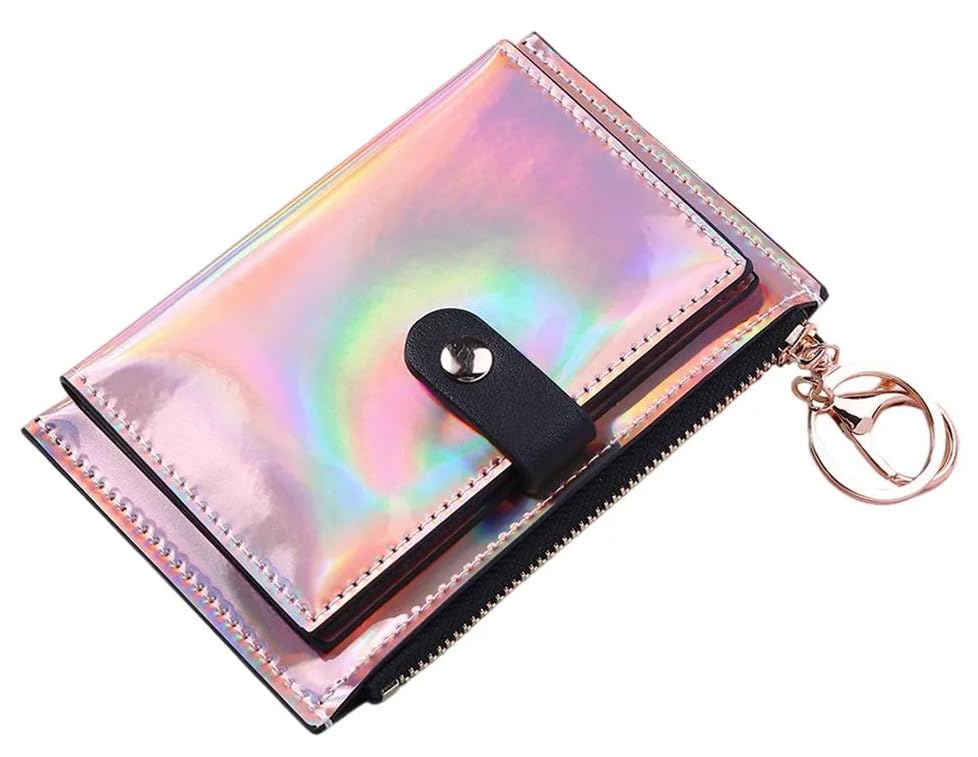 Womens Girls Wallet Card Holder Coin Cash Purse Compact Mini Wallet with 6 Card Slots, Coin Pocket, 3 Cash Compartments, Snap Button & Lobster Clasp, for Teens & Girls (Pink)-image-26