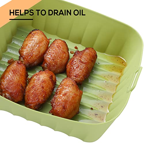 2 Pack Air Fryer Silicone Liners Pot, [8-Inch] For 5-8Qt, Reusable Silicone Air Fryer Square Liners Pot, Easy Cleaning And Heat Resistant Tray For Oven Microwave Accessories (Yellow+Green) #TOP5