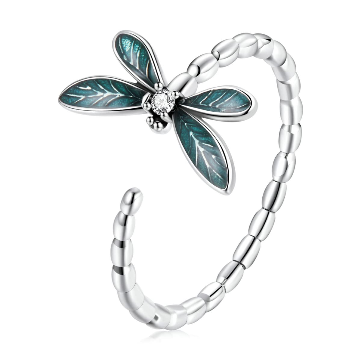 NewL Anillo ajustable de libélula de plata de ley 925, anillo abierto de animales, bonito anillo de libélula para mujeres, adolescentes y niñas, Plata de ley
