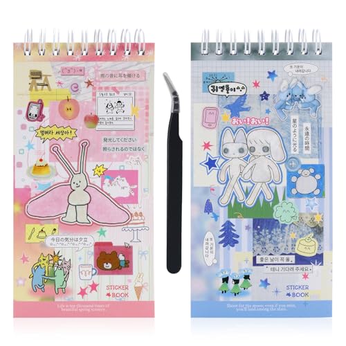 Image of 800Pcs Cute Scrapbook Stickers Travel Y2k Japanese Sticker Book for Adult Kawaii Korean Stickers for Journaling Heisei Retro Aesthetic Sticker Manga Style Decor for DIY Junk Journal Gifts Pink Blue