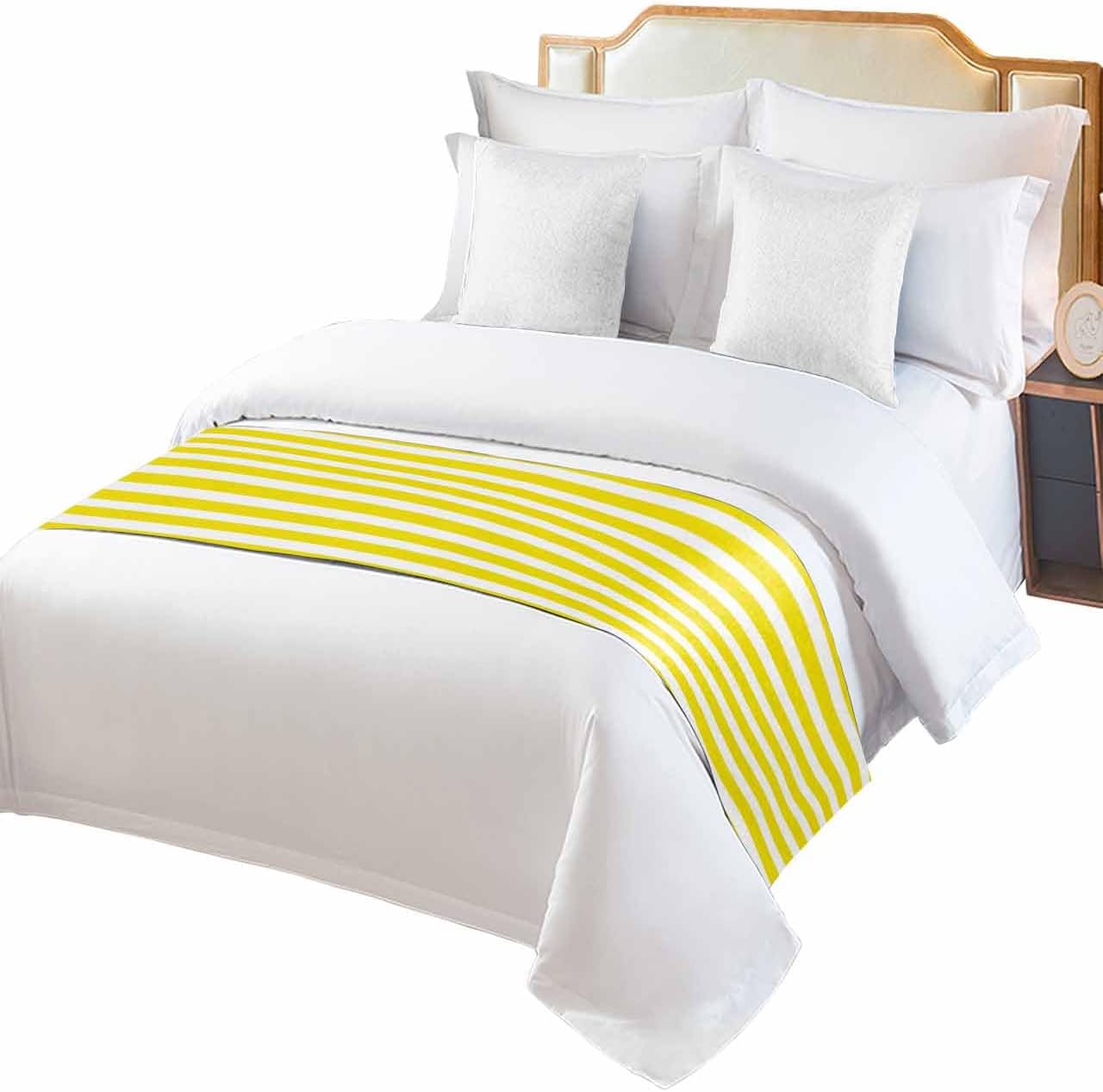 Minimalist Modern Yellow White Stripe Bed Runners for Bedroom HotelDecorative Bedding Scarf Simple Line Texture Bed End Blanket Bedding Runner Scarves for Queen Size Bed,94x20in