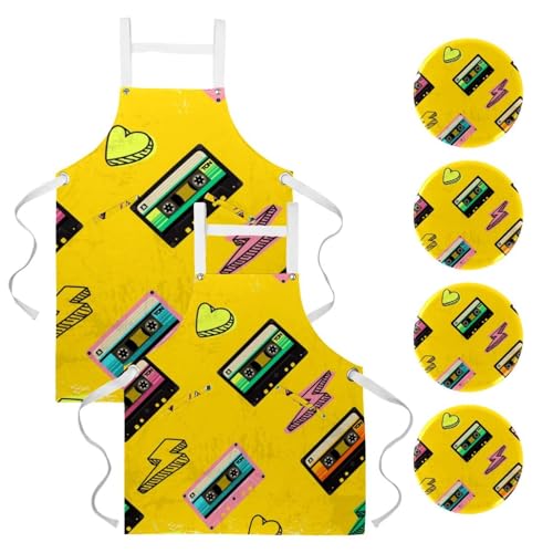Lot de 2 tabliers de cuisine vintage multicolores avec 4 broches