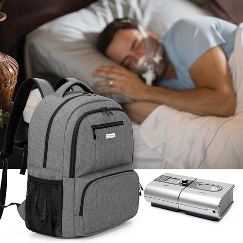 CURMIO CPAP Travel Backpack - Compatible for ResMed AirSense & Philips System One, Carry On Bag for CPAP Machine & Supplies, Gray, Patent Design