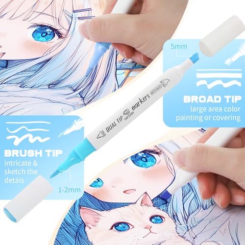 SAVZJSD [Water-Based Ink] 168 Colors Dual Tip Markers Set, Brush & Chisel Double Tipped Art Markers for Kids Adults Beginners & Artists in Coloring, Painting - Thumbnail 2