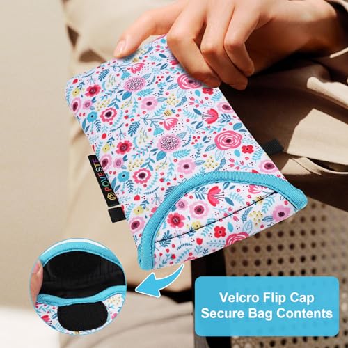 Image of POVESTE Neoprene Cell Phone Sleeve Pouch Case Bag with Crossbody Strap Lanyard for Women, Flap Closure Secure Cell Phone Bag with Pocket for Cards, Cash. (White Garden Flower)