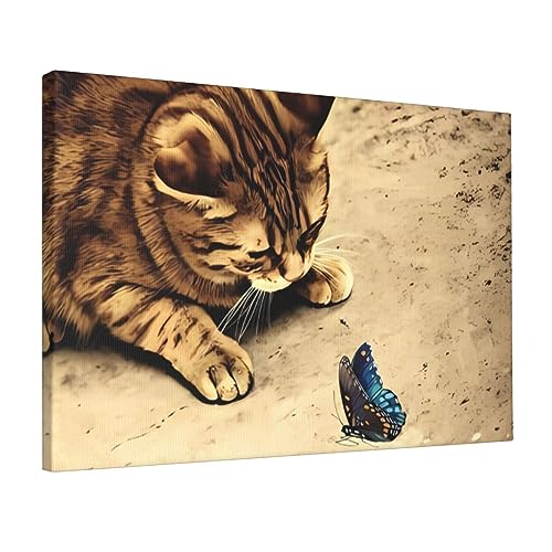 Peinture murale de chat marron drôle, impression toile haut de gamme