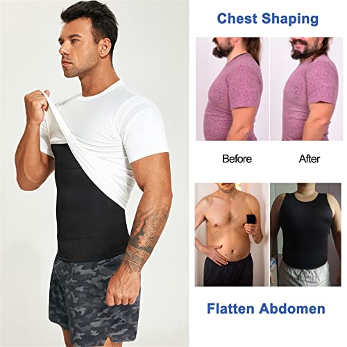 Men Compression Shirt Shapewear Slimming Body Shaper Vest Abdomen Undershirt Workout Tank Tops (Xx-Large, Black Compression Tops) #TOP4
