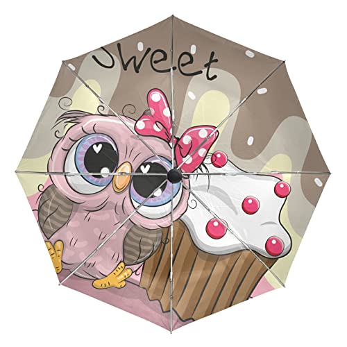 Parapluie pliant automatique hibou mignon et ultra-léger face au vent