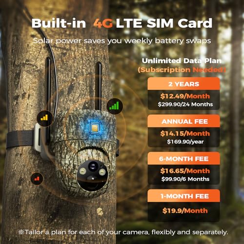 4G LTE Cellular Trail Cameras, 360° View Live Streaming Game Camera Built-in SIM Card with PIR Motion Activated, 2K Night Vision, No WiFi Needed IP65 Solar Security Camera Camo Print-2 Pack - Image 4