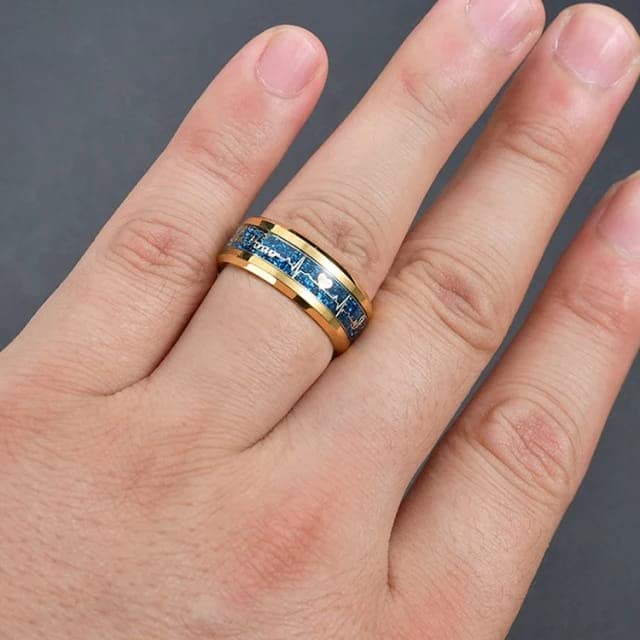 Image of MEENAZ Stainless Steel Stylish adjustable proposal Couple band thumb Silver Platinum Blue combo chain Finger Ring for Men Mens couples gents unisex Boys Boyfriend MEN RINGS-AM084