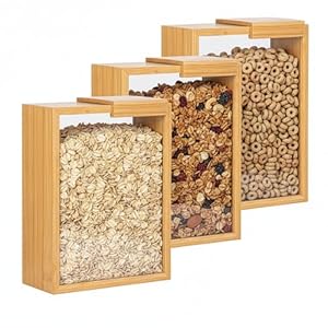 3Pcs Cereal Containers Storage Set Wooden Airtight Kitchen Storage Container, Square Book-Style Pantry Canisters, with Sliding Lid for Cereal and Pasta.