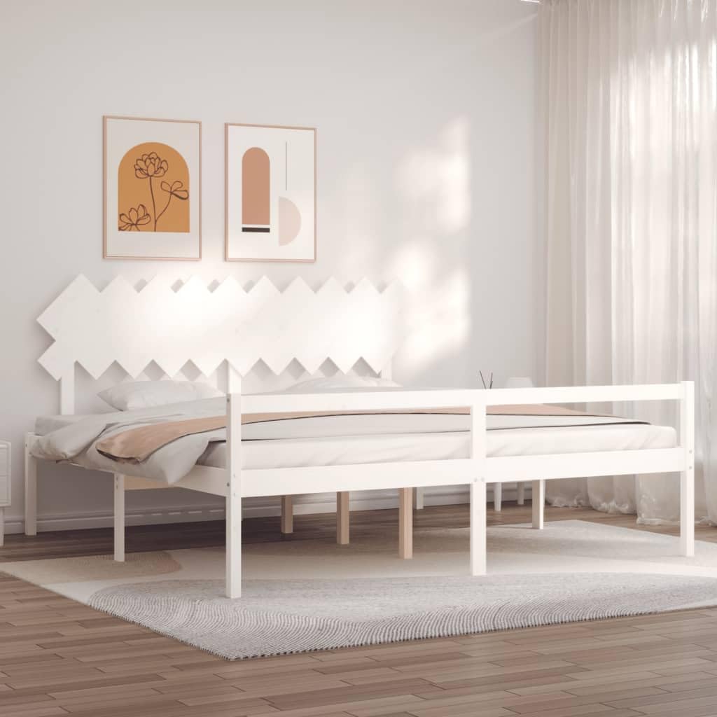 Massivholz Seniorengerecht 45 cm Sitzhöhe Stauraum Weiß 200 x 200 cm | Seniorenbett Massivholz 200x200 cm mit Kopfteil und Stauraum, Weiß, 45cm Sitzhöhe, Lattenrost inklusive ohne Matratze