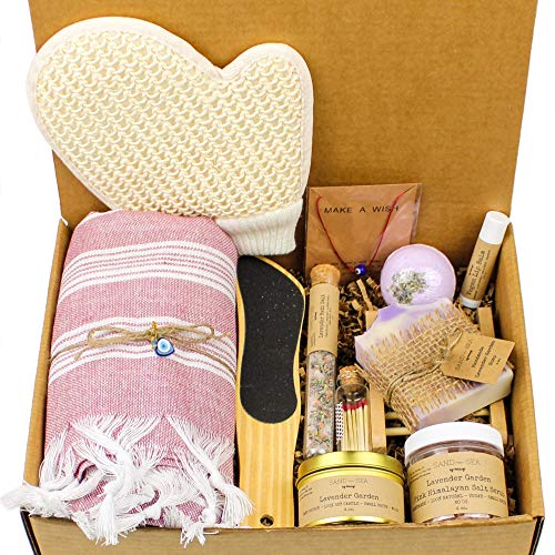 Spa Gift Baskets for Women - Handmade Lavender Bath Sets for Women Gift - Relaxing, Pampering & Stress Relief, Unique Spa Kit for Women, Mom, Friend, Wife, Sister, Aunt, Her - Birthday Self Care Gift
