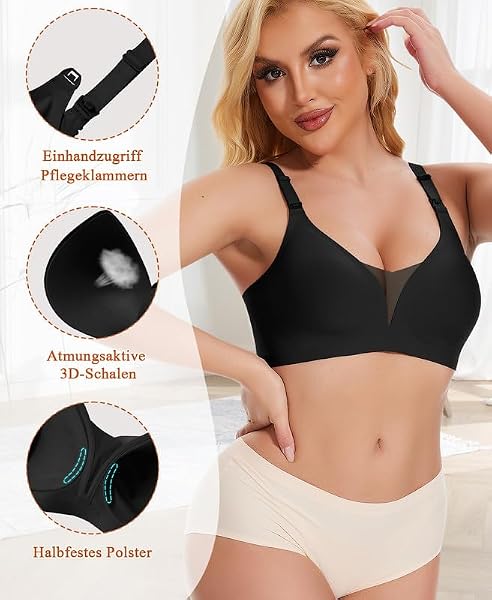 Jiuday Still BH ohne Bügel Große Brüste Damen Schwangerschafts- & Still-BHS Bequemer Gepolstert Spitze Seamless Nursing Bra Nahtloser Push Up Stillbh - 3