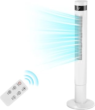 Antarctic Star Tower Fan Portable Electric Oscillating Fan Quiet Cooling Remote Control Standing Bladeless Floor Fans 3 Speeds Wind Modes Timer Bedroom Office 43 inch, White