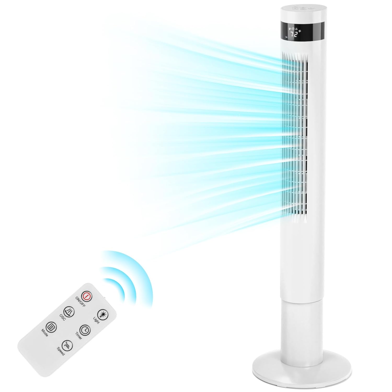 Antarctic Star Tower Fan Portable Electric Oscillating Fan Quiet Cooling Remote Control Standing Bladeless Floor Fans 3 Speeds