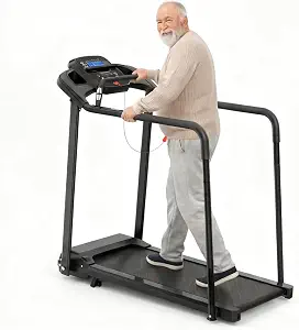 Walking Pad Treadmill for Seniors, Foldable with Handrail, 300 lb Capacity