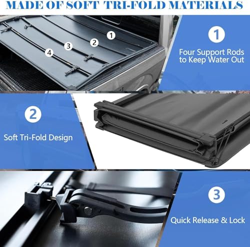 Image of American Flag Soft Tri-Fold Truck Bed Tonneau Cover fits 2019-2026 Ford Ranger Styleside /Fleetside Truck Cargo | 5ft Short Bed