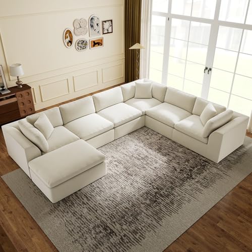 Lanonuvia 7 Seater Modular Sectional Couch,Modern L/U Shaped Boneless Sectional